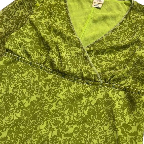 Vintage Floral Babydoll Blouse Green Large Y2K Whimsygoth Fairy Grunge Boho - Picture 5 of 12